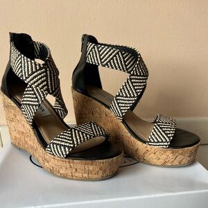 Black and Cream Steve Madden Wedges